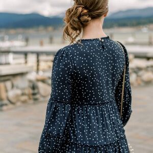 Dainty Jewells Navy and White Polka Dot Tiered Long Sleeve Dress
